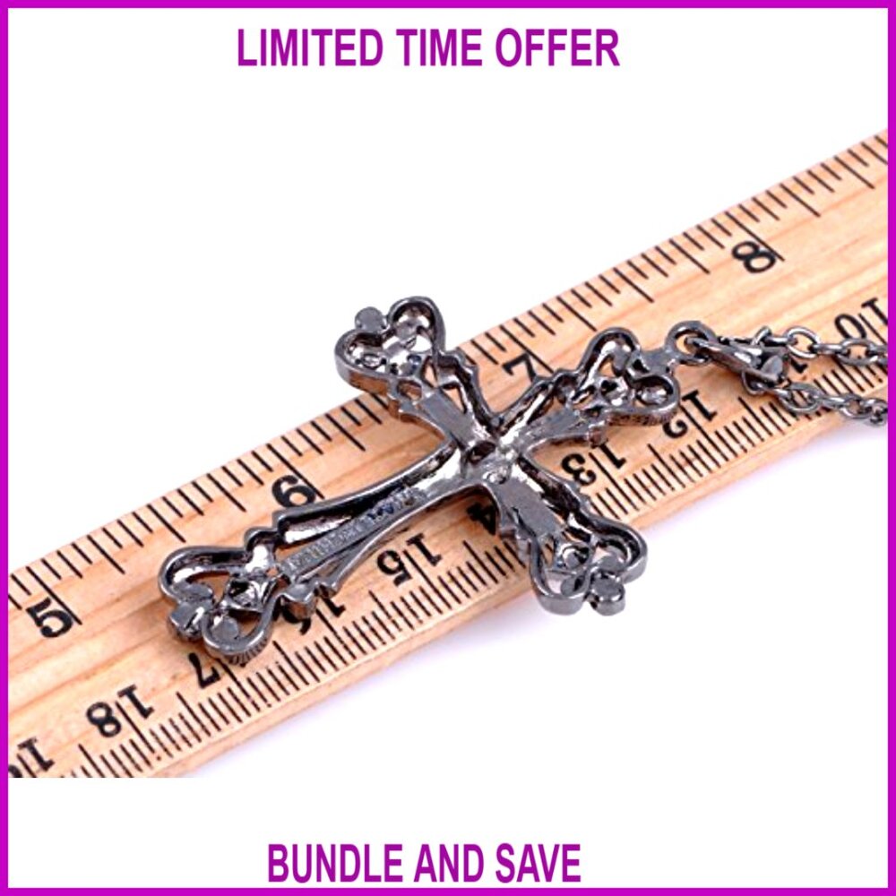Adjustable Rhinestone Cross Pendant Necklace With… - image 3